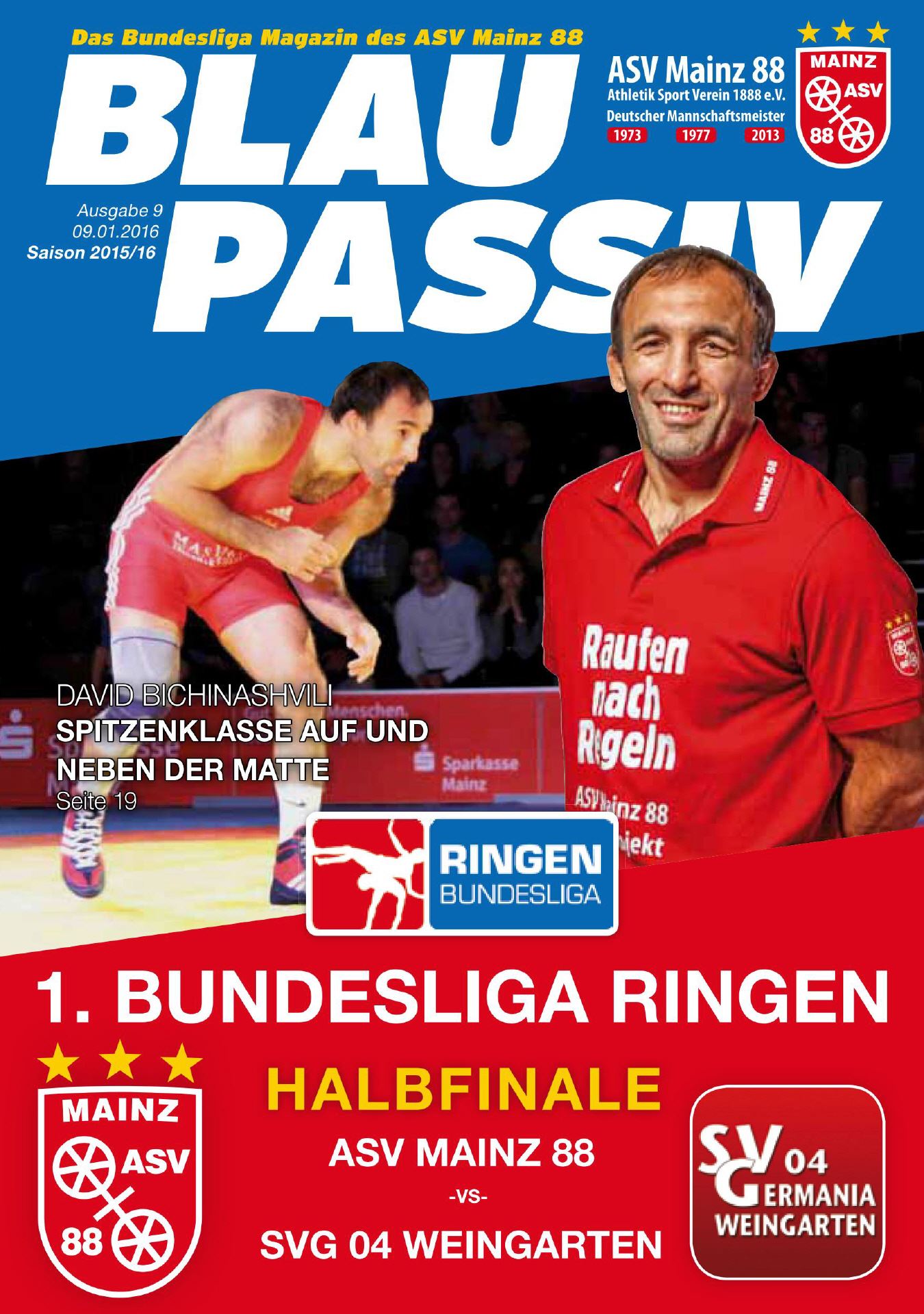 Titelseite: 09.01.2016 ASV Mainz 88 - SVG Weingarten