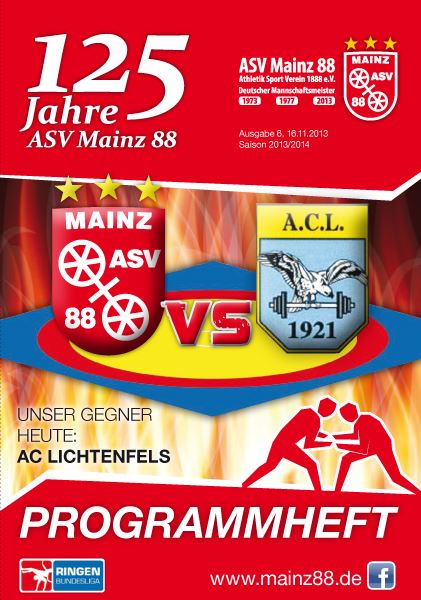 Titelseite: 16.11.2013 ASV Mainz 88 - AC Lichtenfels