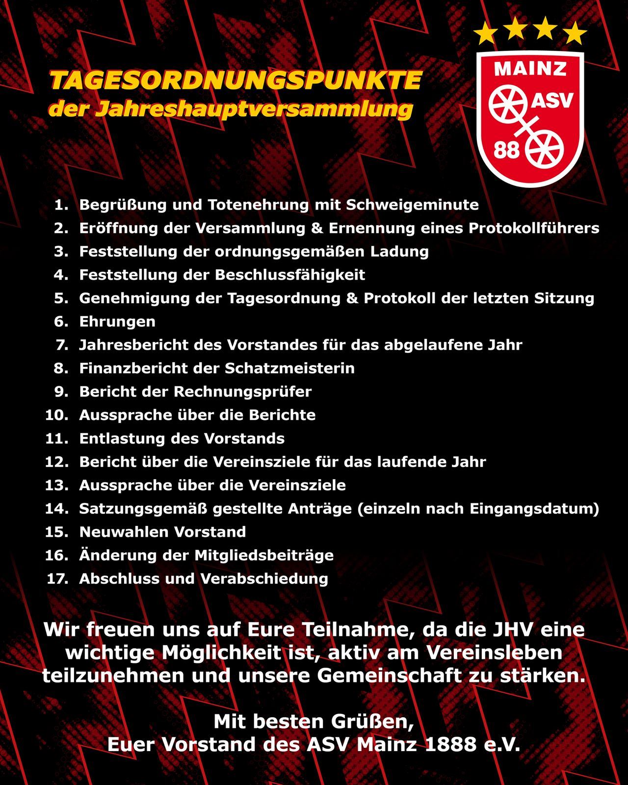 Einladung zur Jahreshauptversammlung